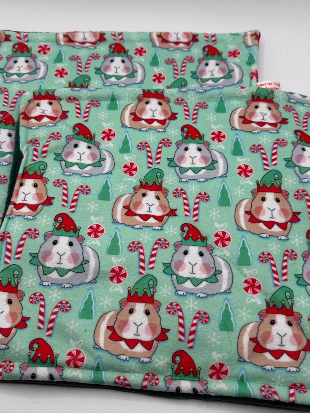 Guinea Pig P Piddle Pads  Reversible Fleece 12” Pair Lot 2 Elf Christmas